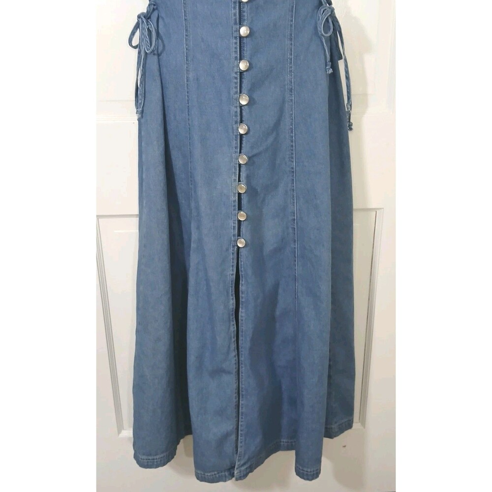VTG DJ Int’l Denim Midi Dress Size 5/6 Lace Up Corset Sides Button Front 90s Y2K - Picture 5 of 16